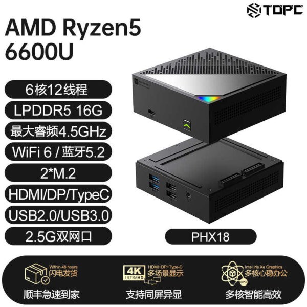 TOPC 全新 AMD R7 7840U 8核16线程 5.1GHz PCIE4.0 SSD WIFI6 DDR5 6400MHz 游戏迷你电脑台式机 - 图片 2
